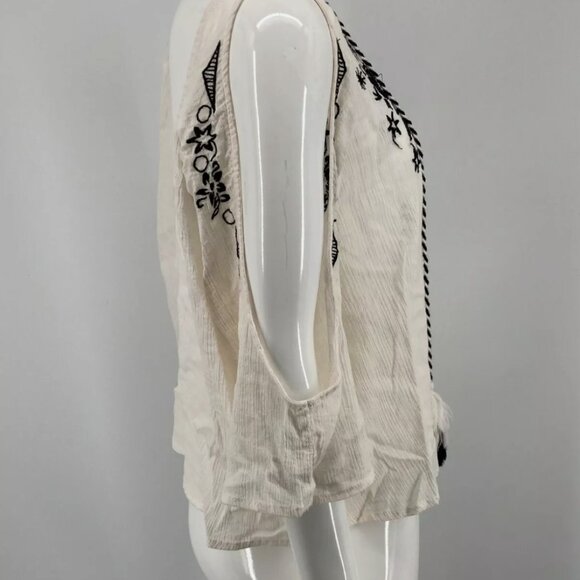 Divided H&M Women's Embroidered Gauze Top Blouse Shirt Cold Shoulder Tassels 8 - Picture 2 of 8